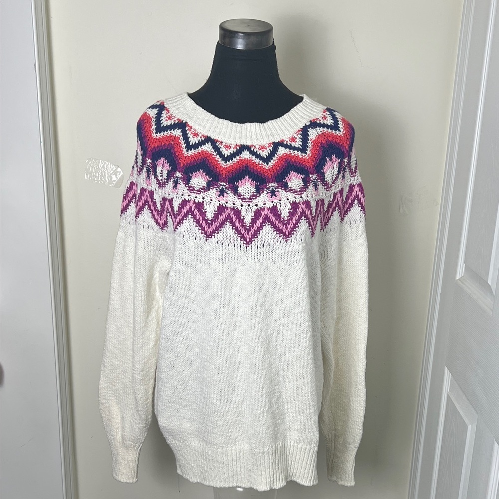 Vintage Fair Isle Cotton Blend Timeless Patterned Sweater Size Large - Picture 2 of 8